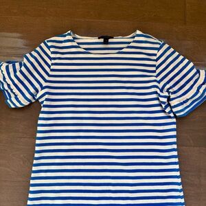 Blue and White Striped Ruffle Sleeve Top